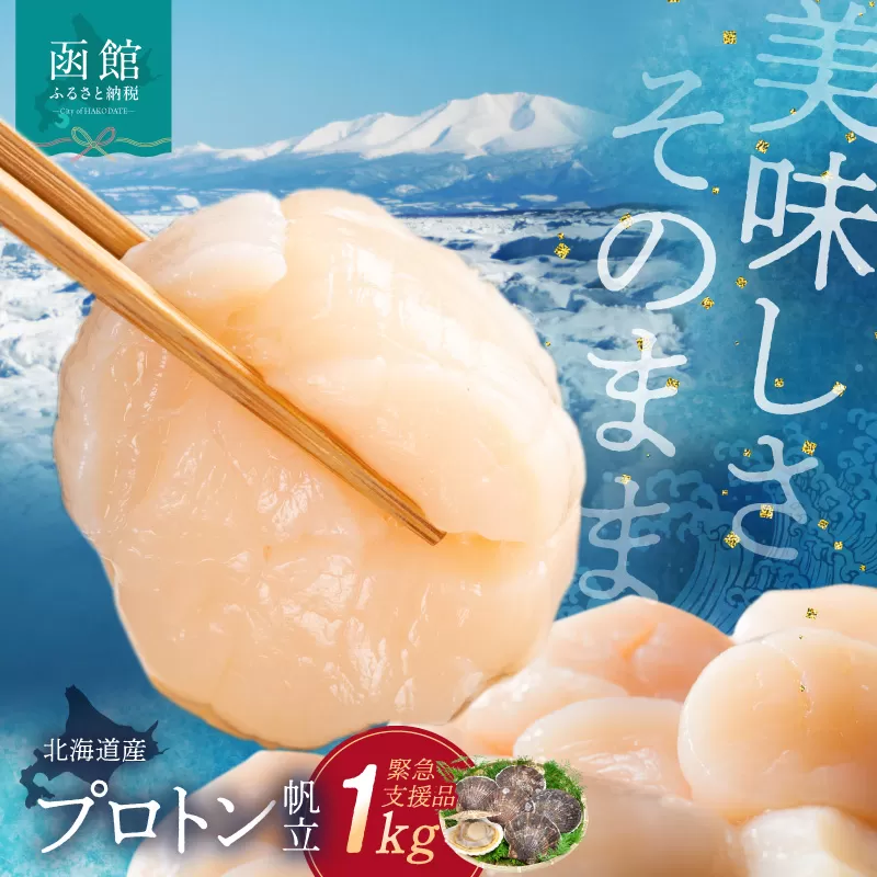 道水 北海道産プロトン帆立1kg 冷凍ホタテ貝柱 お刺身や生食可_HD108-010