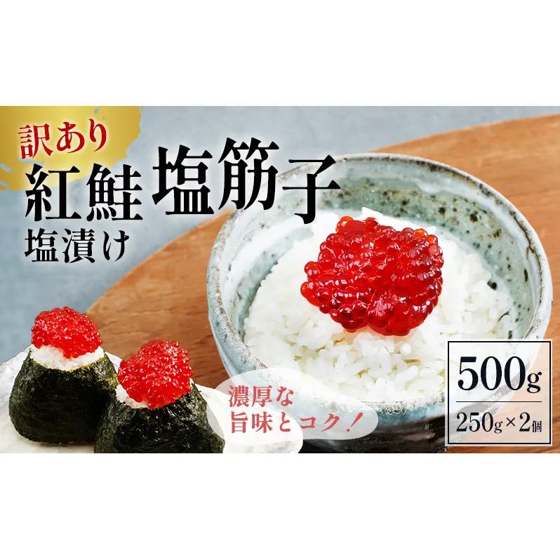 すじこ 訳あり 北海道 紅鮭 塩 筋子 500g (250g×2個入） 加藤水産 ひとくちカット 不揃い 小分け 塩筋子 塩漬け 筋子塩漬け つまみ おつまみ ごはんのお供 惣菜 おかず 珍味 海鮮 海産物 海の幸  魚介類 魚卵 鮭 いくら 冷凍