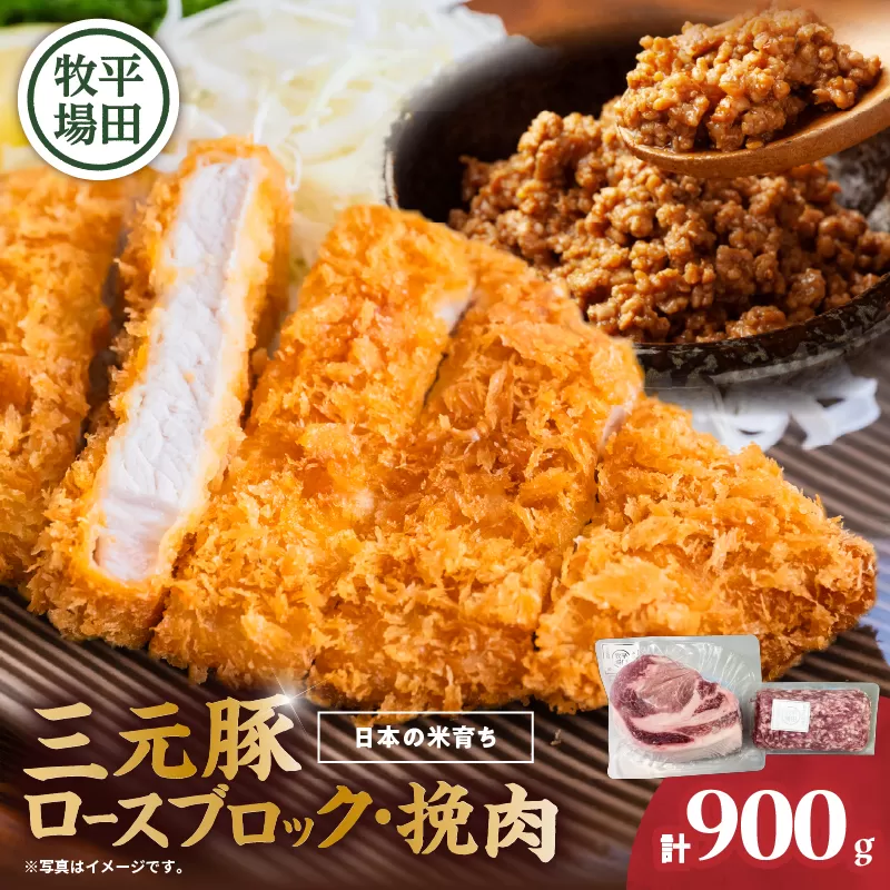 日本の米育ち平田牧場 三元豚ロースブロック（600g）・挽肉（300g）計900g