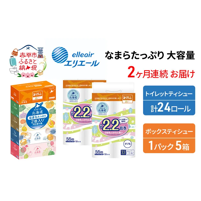 【2ヶ月連続お届け】エリエール [アソートI] なまらたっぷり 大容量 トイレットペーパー ティッシュ トイレ ボックスティッシュ 日用品 消耗品