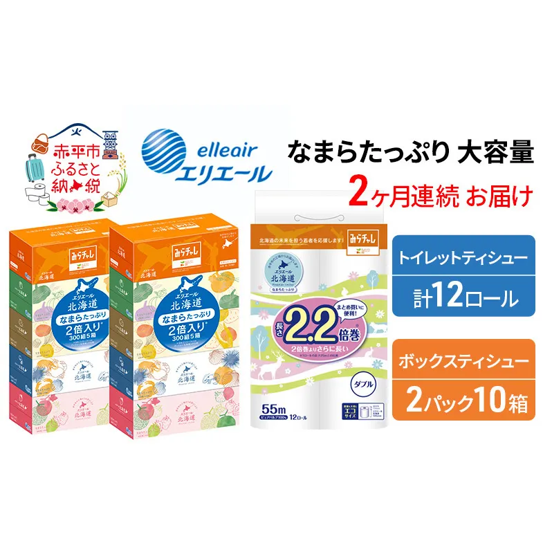 【2ヶ月連続お届け】エリエール [アソートJ] なまらたっぷり 大容量 トイレットペーパー ティッシュ トイレ ボックスティッシュ 日用品 消耗品