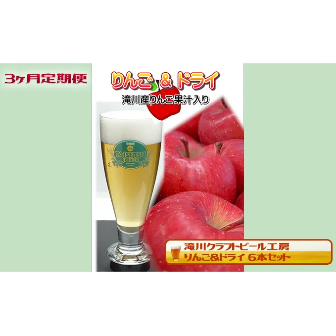 【3ヶ月定期便】滝川クラフトビール工房 りんご＆ドライ 6本セット