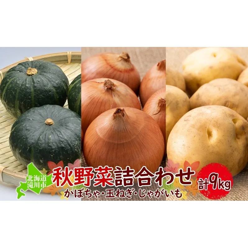 【 ふるさと納税 】 秋野菜 詰合せ かぼちゃ じゃがいも 玉ねぎ その他旬の野菜 計 約9kg 空知良品計画 南瓜 カボチャ 採れたて じゃが芋 ジャガイモ たまねぎ タマネギ 玉葱 セット まとめ買い おすそ分け2024年 10月中旬～順次出荷 北海道 【 滝川市 】