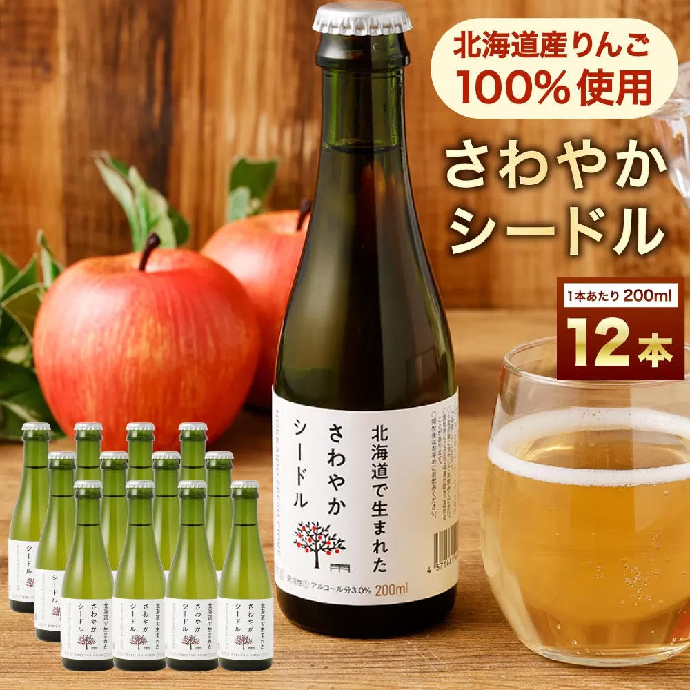 【果実炭酸酒】北海道産りんご100％使用 さわやかシードル 200ml×12本