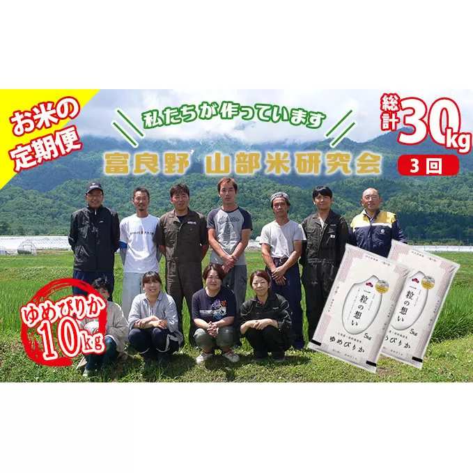 【令和5年度産】◆3ヵ月定期便◆ 富良野 山部米研究会【 ゆめぴりか 】精米 5kg×2袋（10kg）お米 米 ご飯 ごはん 白米 定期 送料無料 北海道 富良野市 道産 直送 ふらの