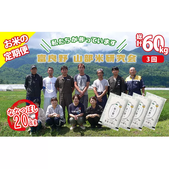 【令和5年度産】◆3ヵ月定期便◆ 富良野 山部米研究会【 ななつぼし 】精米 5kg×4袋（20kg）お米 米 ご飯 ごはん 白米 定期 送料無料 北海道 富良野市 道産 直送 ふらの