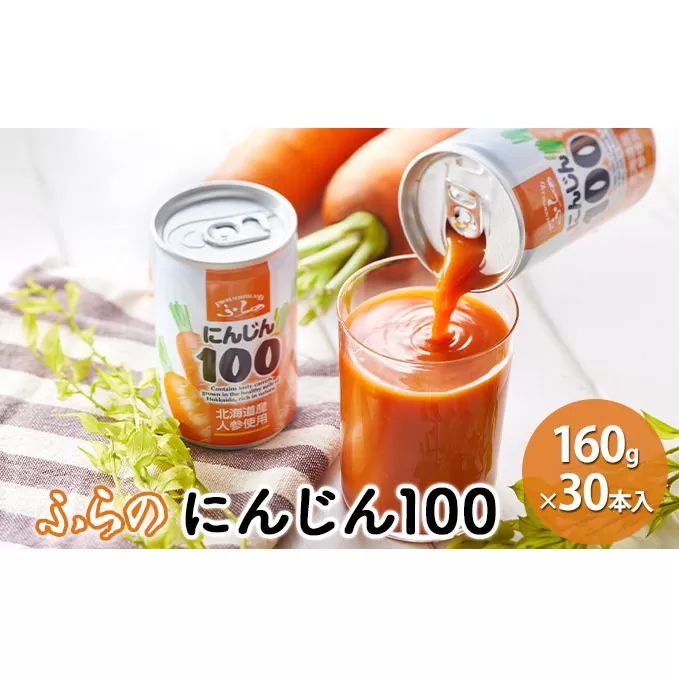 ふらの にんじん100 160g×30本入  (ジュース 野菜ジュース 飲み物 缶 北海道 送料無料 道産 富良野市 ふらの)