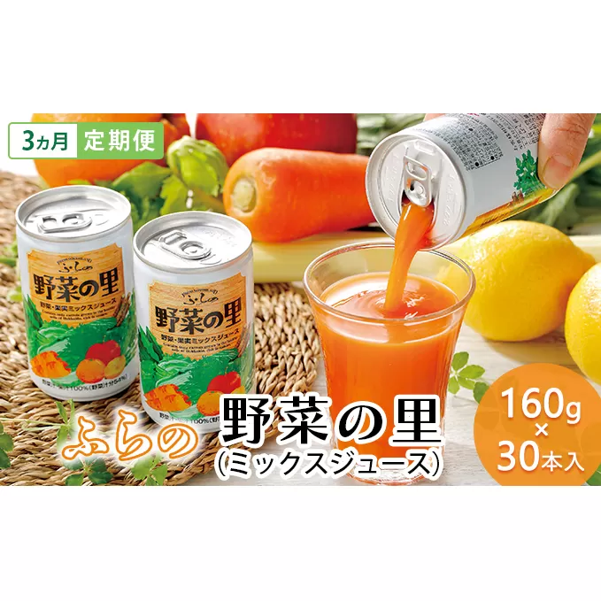 【 3ヵ月 定期便 】ふらの 野菜の里 160g×30本入　野菜 果物 ミックスジュース (ジュース 野菜ジュース 飲み物 缶 北海道 送料無料 道産 富良野市 ふらの)