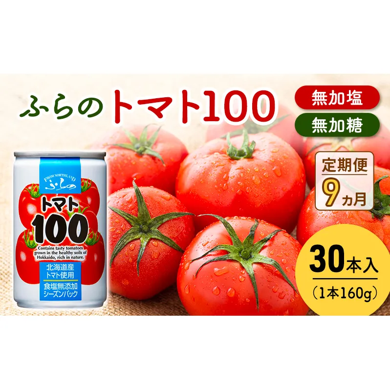 【 9ヵ月 定期便 】ふらの トマト100 160g×30本入　野菜  ジュース  (ジュース 野菜ジュース 飲み物 缶 北海道 送料無料 道産 富良野市 ふらの)