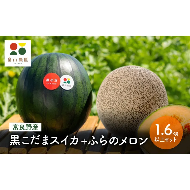 [2025年夏配送]黒こだまスイカ+ふらのメロン1.6kg以上 セット 北海道 富良野産 すいか 西瓜 メロン 夏 フルーツ ふらの 甘い 糖度 ギフト (畠山農園)