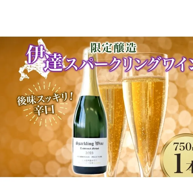 北海道 伊達スパークリングワイン 750ml 1本 2023 年産 限定醸造 スパークリングワイン ワイン 葡萄 ぶどう ブドウ 醸造 ヴィンテージ 白ワイン お酒 酒 アルコール 発泡酒 シャルドネ ピノ・ノワール 晩酌