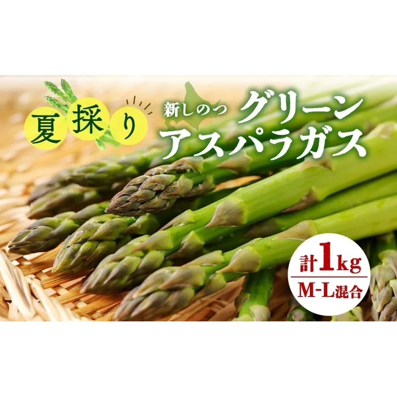 北海道 新しのつ産 夏採れ グリーン アスパラガス 1kg M-L サイズ混合 旬 アスパラ 野菜 農作物 朝採れ 新鮮 国産 甘い 人気 お取り寄せ 専用箱 JA新しのつ 送料無料