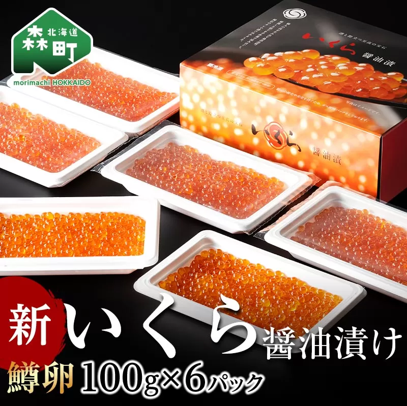 12月発送 新いくら醤油漬け 100g×6パック（鱒卵）いくら イクラ 小分け 醤油漬け 鱒卵 森町 いくら醤油漬け しょうゆ漬け 海産物 加工品 ふるさと納税 北海道 ＜ワイエスフーズ＞ mr1-0424-14