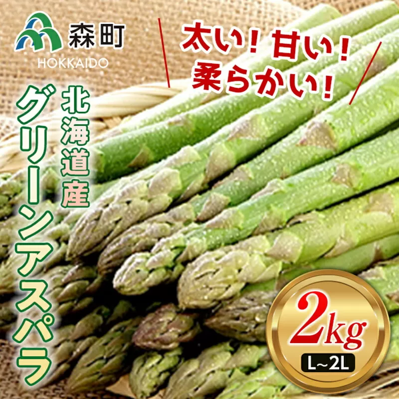 【先行予約】北海道森町産 グリーンアスパラL〜2Lサイズ2kg （2024年4月下旬頃〜7月上旬頃順次発送）＜道産ネットミツハシ＞ 北海道産 アスパラガス 野菜 旬 産地直送 ふるさと納税 北海道 mr1-0140