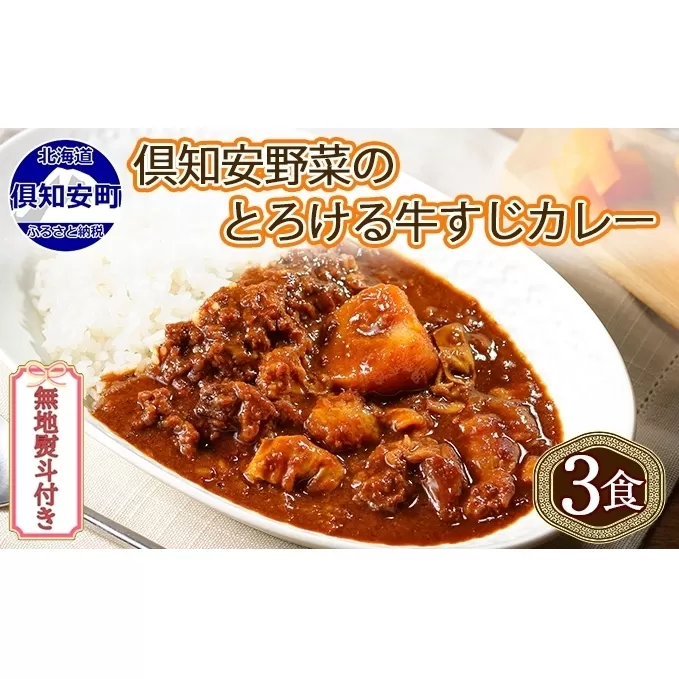 無地熨斗 倶知安 牛すじカレー 中辛 計3個 北海道 レトルト食品 牛すじ 野菜 じゃがいも お取り寄せ グルメ スパイス おかず お肉 牛肉 加工食品 レトルト