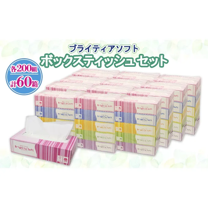 ブライティア ソフト ボックスティッシュ 200組 400枚 60箱 日本製 まとめ買い ティッシュ リサイクル 長持 防災 常備品 日用雑貨 消耗品 生活必需品 備蓄 ペーパー 紙 北海道 倶知安町 日用品 