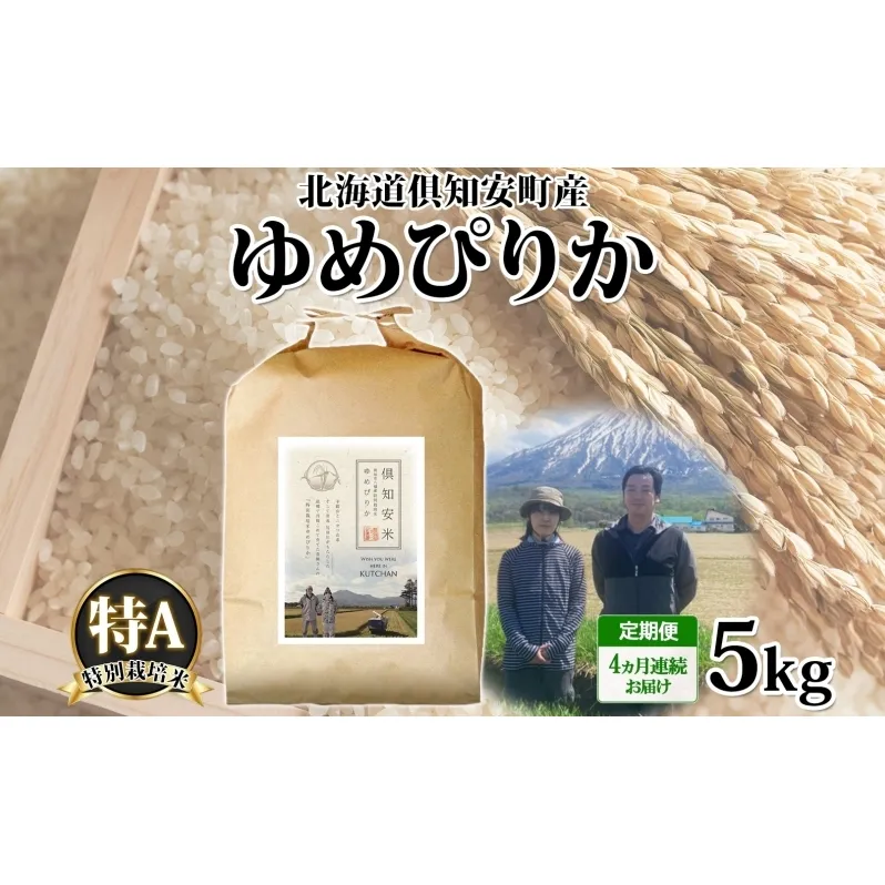 定期便 4ヵ月連続 全4回 北海道 倶知安町産 ゆめぴりか 特別栽培米 精米 5kg 米 特A 白米 お米 道産米 ブランド米 契約農家 ごはん ご飯 もちもち  国産 人気 お取り寄せ ギフト 贈り物 備蓄