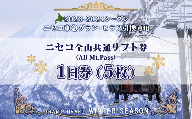 ニセコ 全山共通 リフト券 All Mt.Pass 1日券 【5枚】 2023-2024 