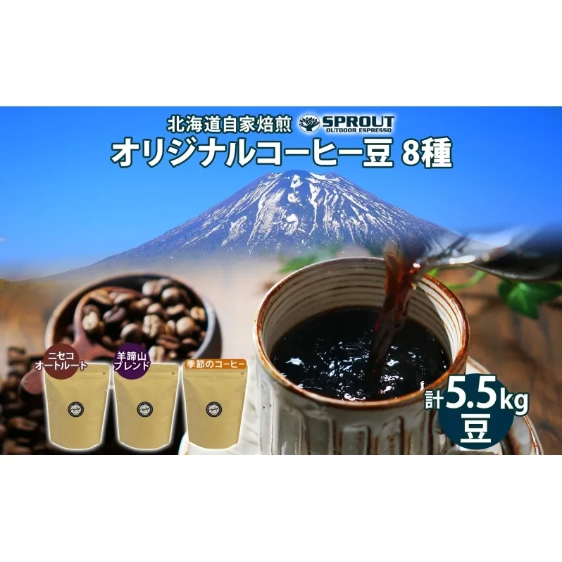 自家焙煎 オリジナル コーヒー豆 8種 セット 計5.5kg 約550杯分 珈琲 オートルート 羊蹄山 シングルオリジン 飲み比べ ブレンド 専門店 ギフト グルメ カフェ ニセコ SPROUT 北海道 俱知安町