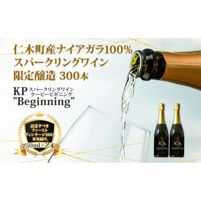 【北海道産ワイン】 限定スパークリングワイン KP”Beginning" 750ml×2本 仁木町産ナイアガラ100%使用 ワイン 白 辛口 スパークリング