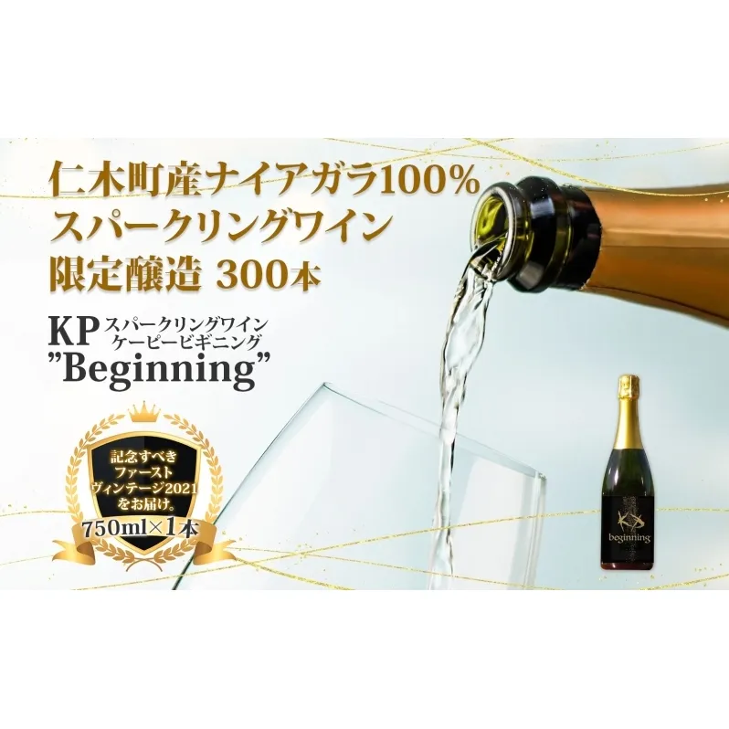 【北海道産ワイン】 限定スパークリングワイン KP”Beginning" 750ml×1本 仁木町産ナイアガラ100%使用 ワイン 白 辛口 スパークリング