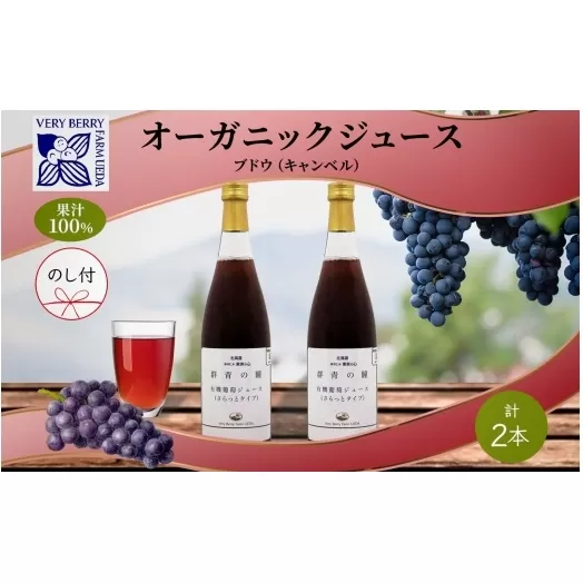 無地熨斗 オーガニック 有機 キャンベル ブドウ ジュース 710ml 2本 セット 群青の瞳 ぶどう 果汁 100％ お取り寄せ ギフト セット 熨斗 のし 北海道 仁木町