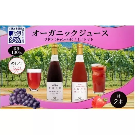 【先行受付】オーガニック 有機 キャンベル ブドウ ミニトマト アイコ ジュース 飲み比べ 710ml 2本 群青の瞳 ぶどう 紅色の恵 果汁 100％ お取り寄せ 無地熨斗 のし 北海道 仁木町