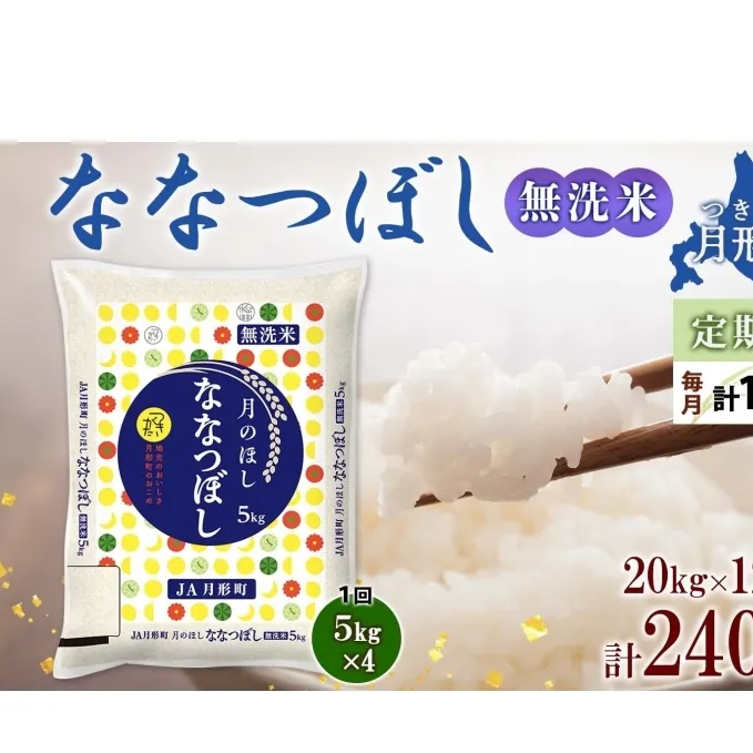 北海道 定期便 12ヵ月連続12回 令和6年産 ななつぼし 無洗米 5kg×4袋 特A 米 白米 ご飯 お米 ごはん 国産 ブランド米 時短 便利 常温 お取り寄せ 産地直送 送料無料