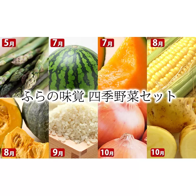 【2024年発送】ふらの味覚 四季野菜セット  アスパラ スイカ トウモロコシ カボチャ ユメピリカ 玉ネギ ジャガイモ 北海道 上富良野町 定期便 各月 お届け 野菜 やさい 先行受付