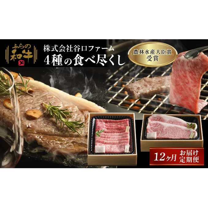 【農林水産大臣賞受賞】 ふらの和牛 4種のサーロイン 食べ尽くし 1年定期便