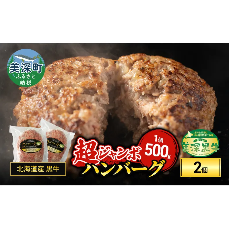 北海道産 黒牛 超ジャンボハンバーグ 500g×2【こだわりの美深黒牛】【 牛 黒牛 牛肉 ハンバーグ おかず 北海道 美深 送料無料 】