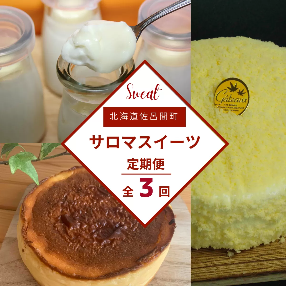 3種のスイーツ定期便（レアチーズケーキ・白いプリン・バスク風チーズケーキ） SRMJ056
