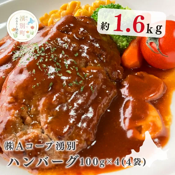 北海道産　ゆうべつ牛　ハンバーグ１６個（４個入り×４パック）お肉　ハンバーグ　加工食品　湧別牛　焼くだけ　国産　オホーツク　北海道　湧別町