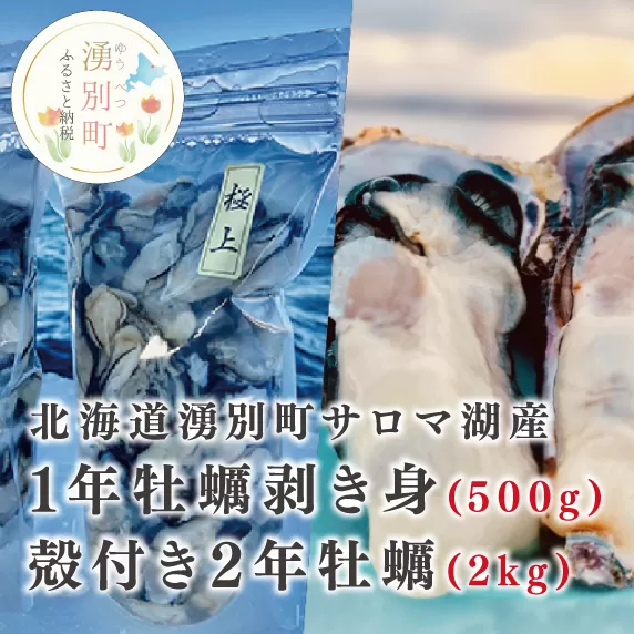 [国内消費拡大求む]≪先行予約≫北海道湧別町サロマ湖産 殻付き2年牡蠣2kgと1年牡蠣剥き身500g