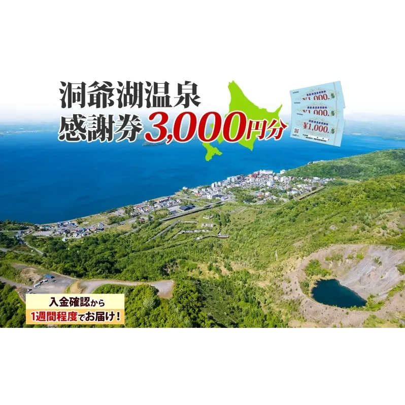 洞爺湖温泉感謝券 3000円 分 金券 クーポン 洞爺湖 湖 温泉 リゾート 有珠山 火山 自然 花火 イルミネーション 旅行 観光 宿泊 施設 北海道