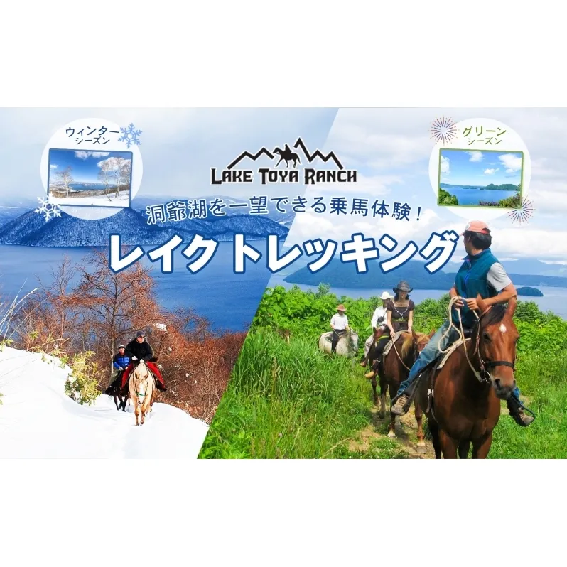 北海道 レイクトレッキング＆Winterレイクトレッキング 約40分 乗馬 体験 ホース トレッキング 絶景 自然 貴重 体験 経験 景色 ふれあい 血統馬 初心者 本格的 のんびり お子様 大人 レイクトーヤランチ 洞爺湖