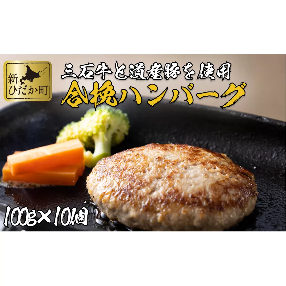 北海道産 黒毛和牛 みついし牛 と 道産豚 ハンバーグ 計 1kg （ 100g × 10個 ）