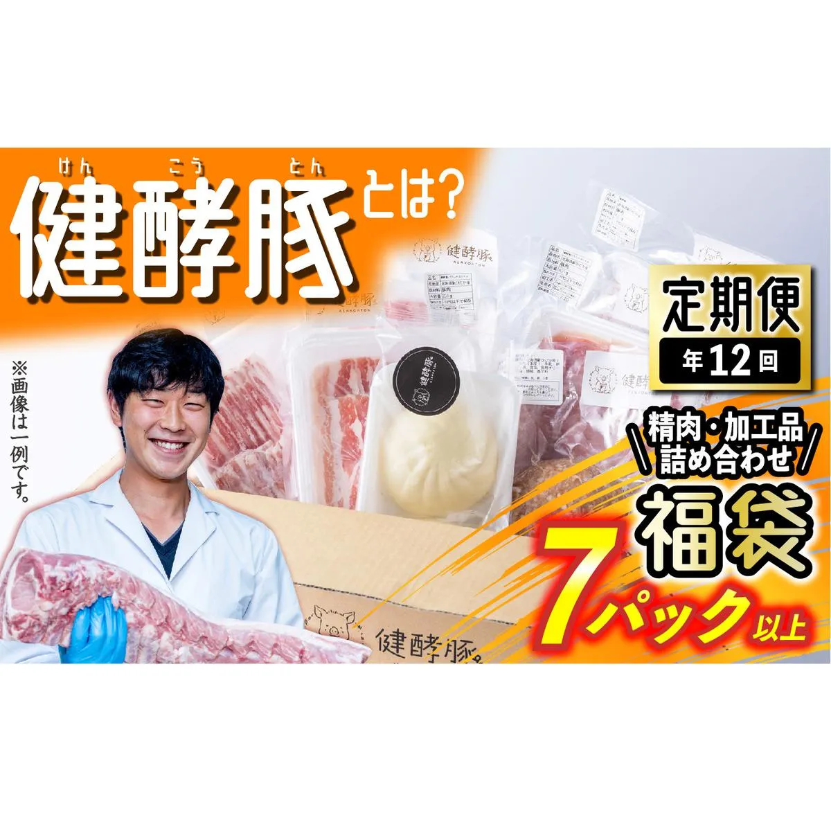 ＜ 定期便 12回 ＞ 北海道産 健酵豚 お楽しみ 福袋 （ 加工品 あり） 毎月 各 7パック以上 豚肉 精肉 加工品 セット 詰め合わせ ブランドポーク