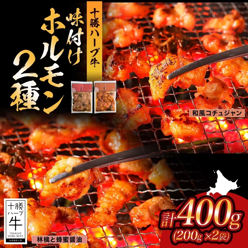 北海道 十勝ハーブ牛 味付けホルモン2種×各200g（和風コチュジャン・林檎と蜂蜜醤油）北海道産 焼き肉 やきにく ミックスホルモン 味付き 和風 コチュジャン 醤油 肉 BBQ 《足寄町》 【日本ふるさと創生株式会社】 [BEBB058]