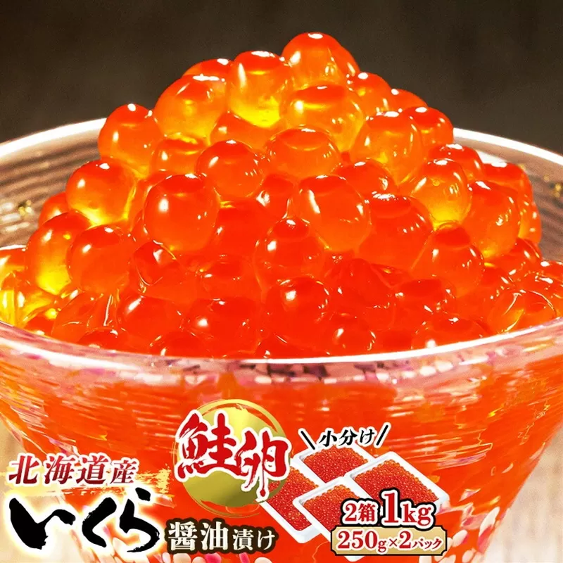 いくら醤油漬け 1kg（250g ×2パック ×2箱） 小分け　| 国産 北海道産 いくら いくら醤油漬 イクラ ikura 天然 鮭 サーモン  鮭卵 鮭いくら 北海道 昆布のまち 釧路町 笹谷商店 直営 釧之助本店 人気の 訳あり！ ご飯 米 無洗米 にも最適