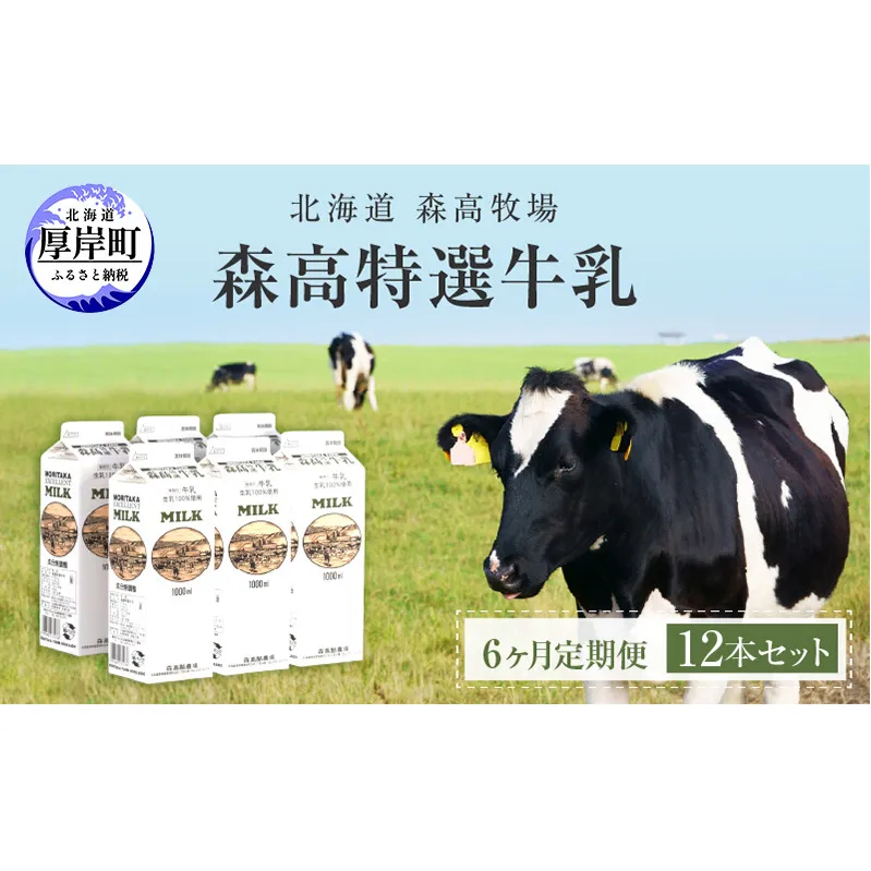 森高特選 牛乳 1L 12本セット 6ヶ月 定期便 (各回12L×6ヶ月,合計72L) 北海道 乳 ミルク