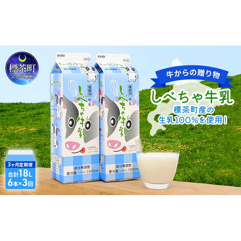 【3カ月定期便】北海道　しべちゃ牛乳（1000ml）×6本