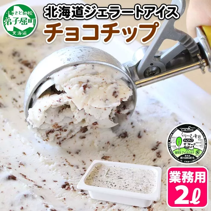 598.アイスクリーム チョコチップ ジェラート 業務用 2リットル 2L アイス 大容量 手作り 北海道 弟子屈町