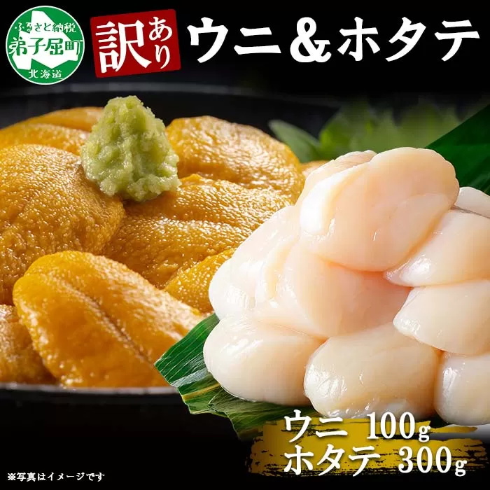 3098.訳あり うに チリ産 冷凍 ほたて ウニ 100g 帆立 300g 雲丹 不揃い うに わけ あり 海鮮 丼 海鮮丼 刺身 うに丼  自宅用 北海道 送料無料 北海道 弟子屈町 