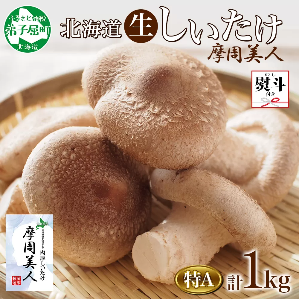 1950. 無地熨斗 しいたけ 特A 秀品 4パック 計1kg 摩周美人 シイタケ 椎茸 生しいたけ きのこ キノコ 菌床栽培 肉厚 熨斗 のし 名入れ不可 送料無料 北海道 弟子屈町