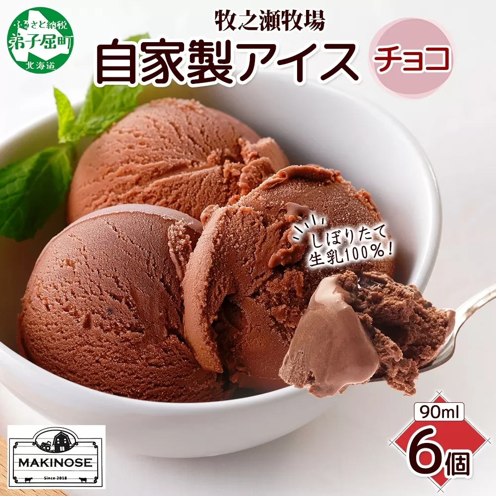 3220. 牧之瀬牧場 自家製アイス チョコ 90ml 6個 アイス 氷菓子 チョコ味 チョコレート フレーバー 牧場 手作り セット おやつ デザート スイーツ 冷凍 ギフト 送料無料 北海道 弟子屈町