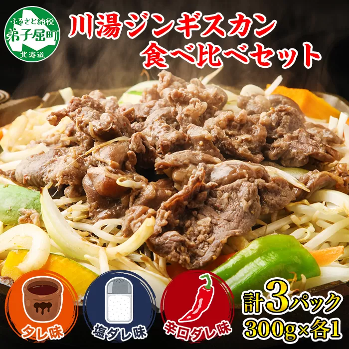 2543.ジンギスカン タレ 塩 辛口タレ 3種 食べ比べ セット 計3パック 羊肉 焼肉 味付け肉 BBQ バーベキュー お取り寄せ 冷凍 郷土料理 プレゼント 贈り物 gift 送料無料 北海道 弟子屈町