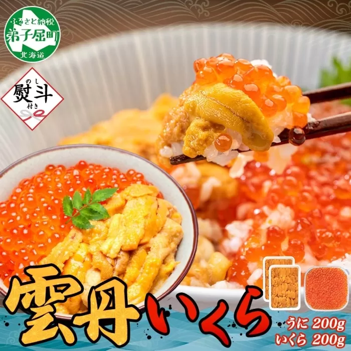 2497. 無地熨斗ウニ チリ産 冷凍 雲丹 うに 100g×2個 いくら醤油漬け 200g×1個 二色丼 イクラ 海鮮丼 うに丼 いくら丼 いくら 熨斗 のし 名入れ不可 贈り物 贈答用 送料無料 北海道 弟子屈町