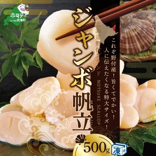 北海道 野付産 漁協直送 冷凍 ホタテ 貝柱 ジャンボホタテ500g 濃厚な旨味と甘み （ほたて ホタテ 帆立 貝柱 ホタテ貝柱 大玉 大粒 北海道 別海 野付 ふるさと納税）