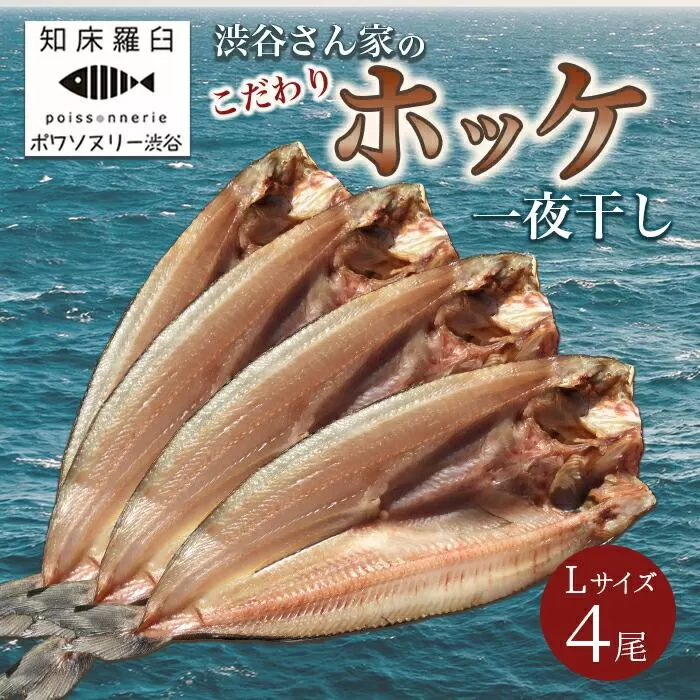 知床羅臼産渋谷さん家のこだわりホッケ一夜干し Lサイズ4尾（Lサイズ:350g～399g×4パック） 生産者 支援 応援